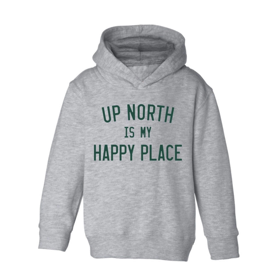 Up North Is My Happy Place Kids Sweatshirt. Grey