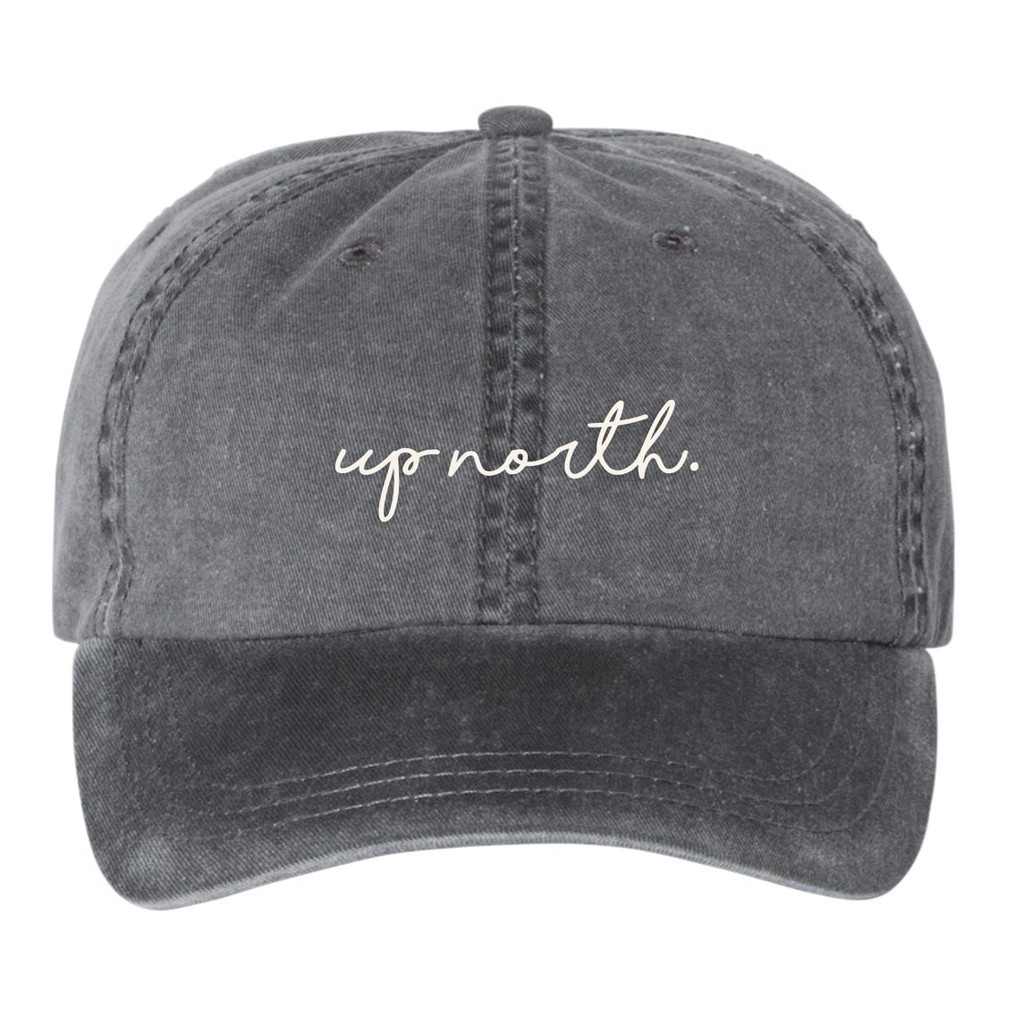 Up North Embroidered Hat.  Washed Black