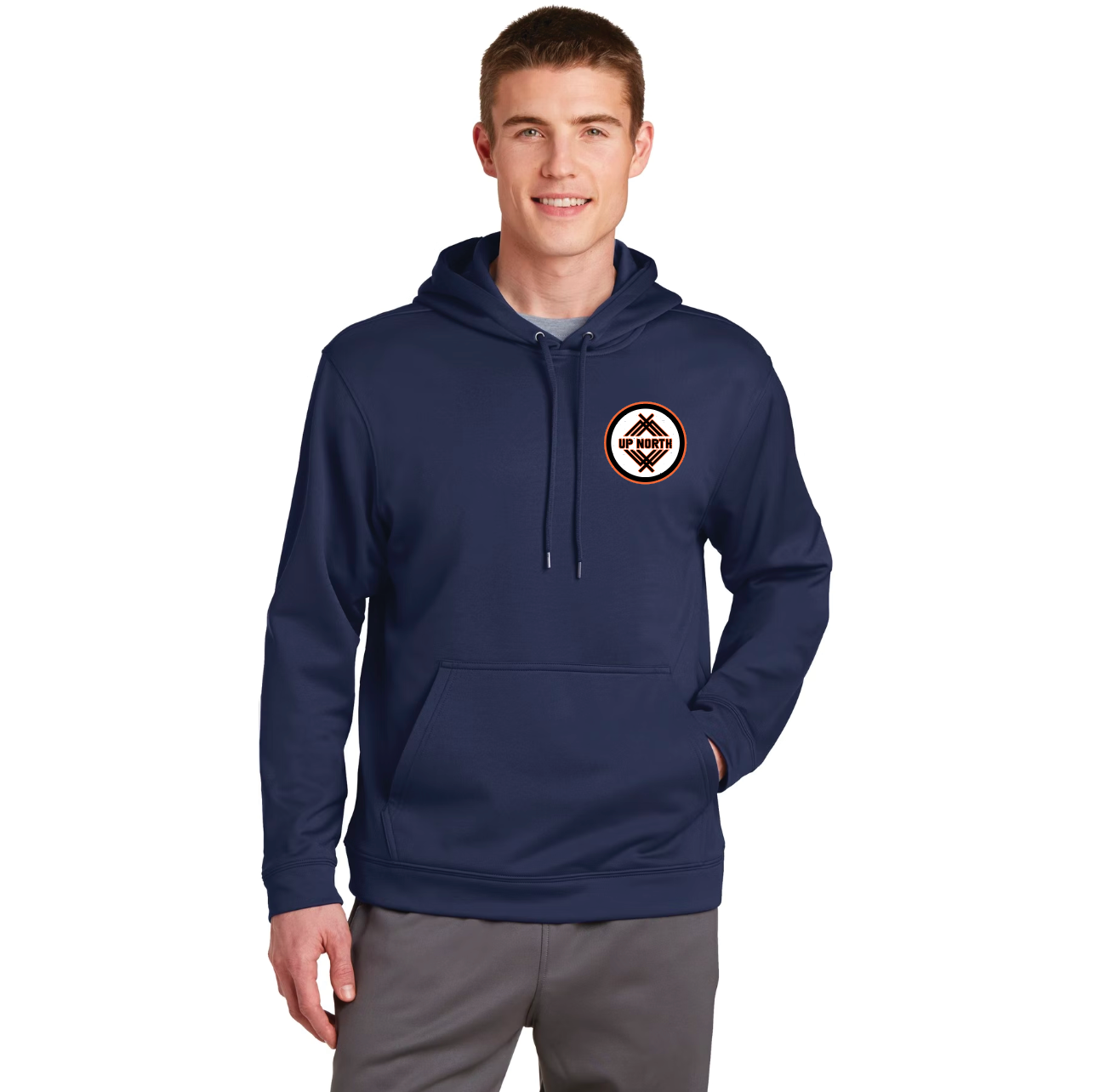 Linear Mountain Graphic Poly Hoodie - Navy