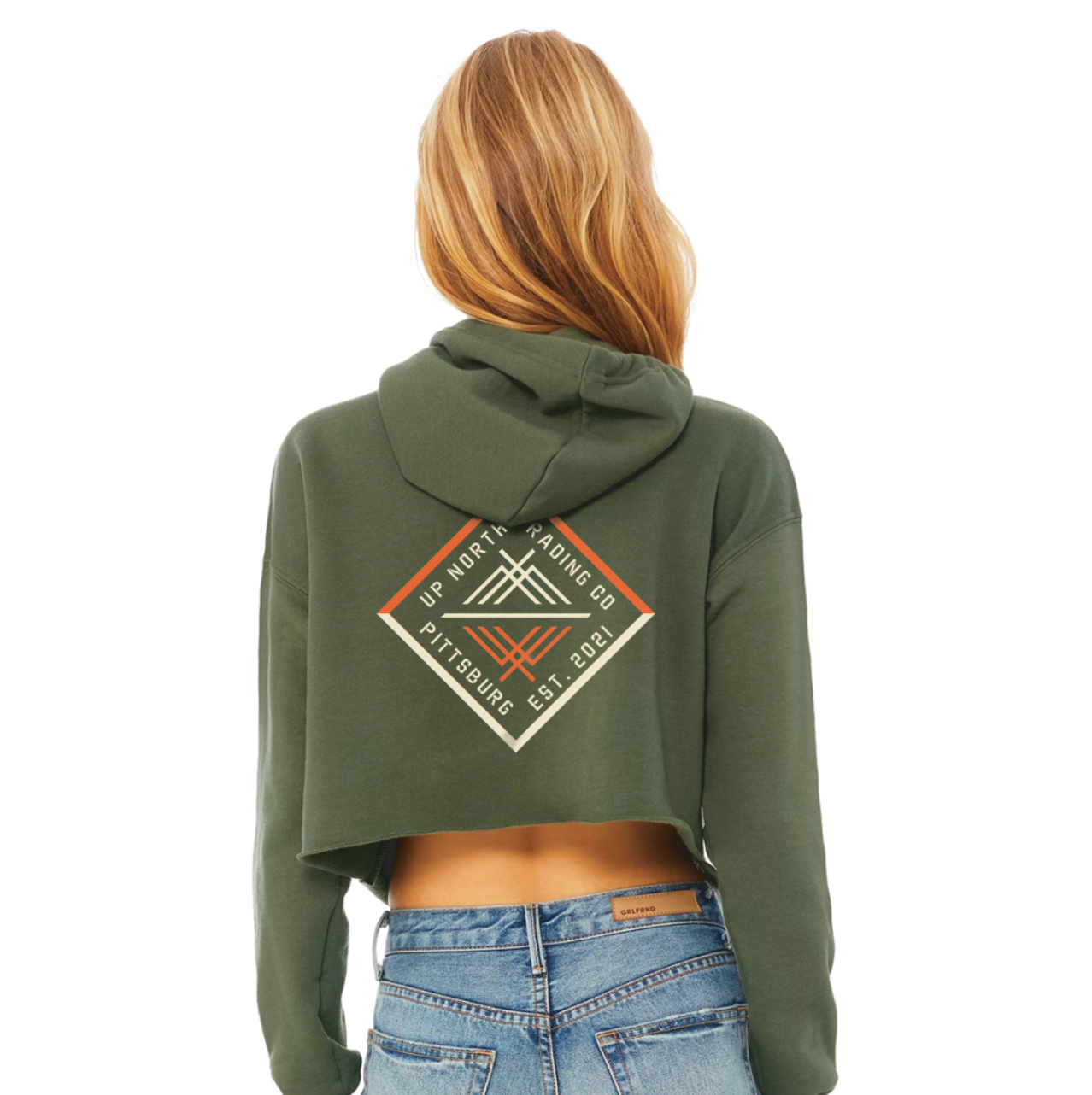 Linear Mountain Graphic Cropped Hoodie - Olive