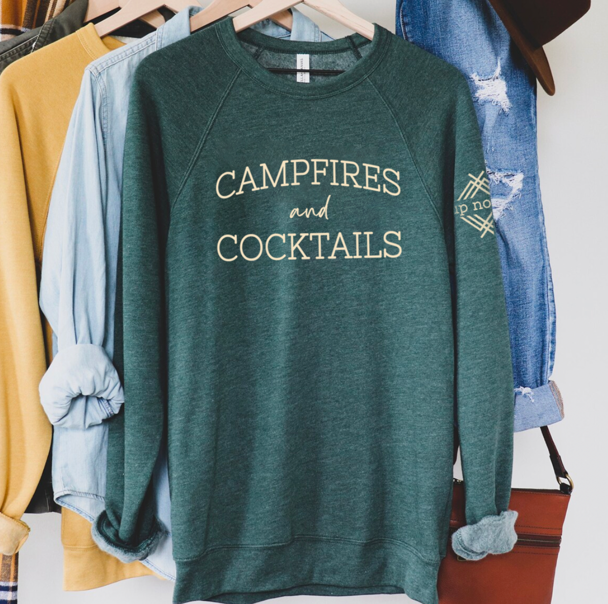 Campfires & Cocktails Ultra Soft Crew - Heather Forest