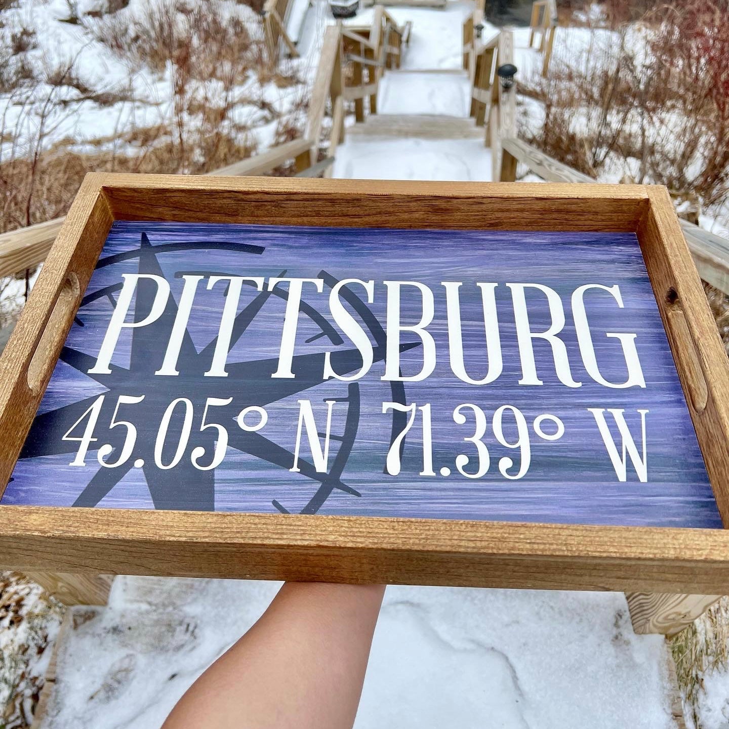 Pittsburg Compass + Coordinates Wooden Serving Tray